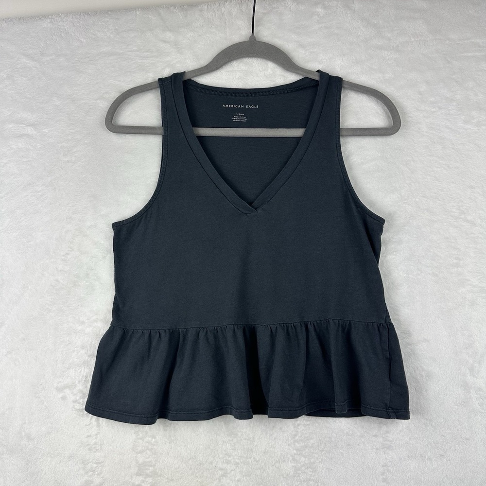 American‎ Eagle Womens Black Tank Cropped Peplum Top Shirt Sz S